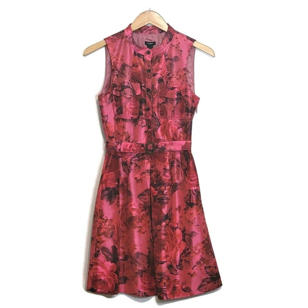 J Crew Pink Floral Sleeveless Taffeta Satin Mini Dress Size 2 - Picture 16 of 16